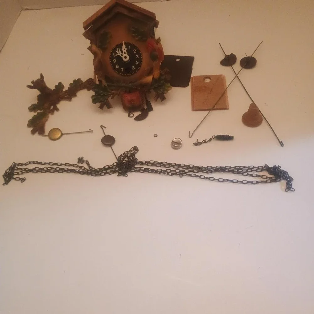 Vintage Carved Wood Cuckoo Clock For Repair Or Parts